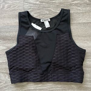 Black Mesh Back Textured Sports Bra